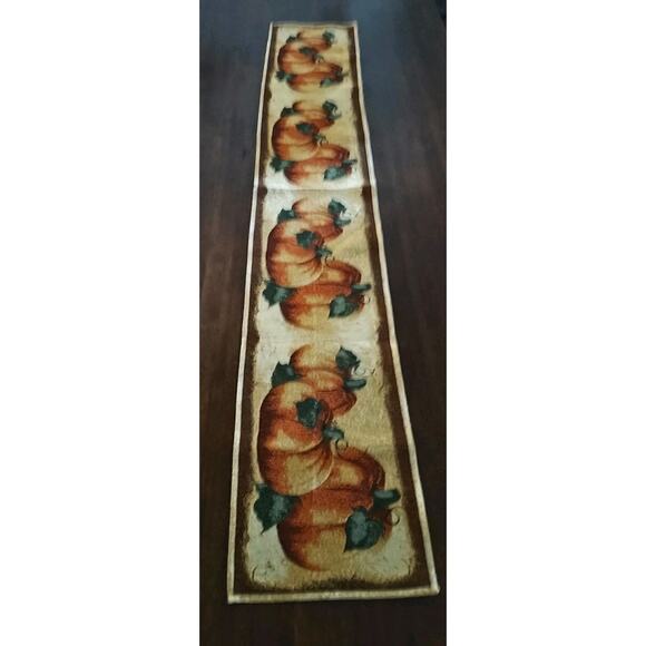 Vintage Tapestry Embroidered Halloween Fall Pumpkin table runner. 70" x 12" - Picture 1 of 10